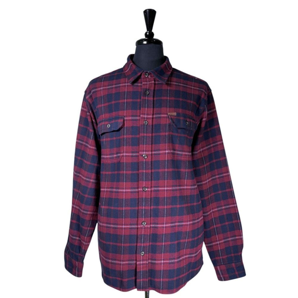 Orvis Flannel Shirt Jacket 2XL XXL Red Blue Plaid Heavyweight Overshirt Pockets